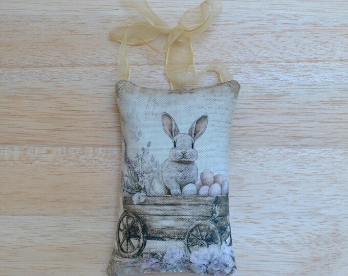 Lavender Bunny Sachet in Wooden Cart
