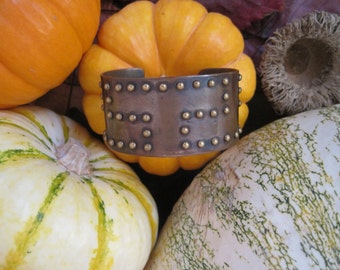 Art Deco Arts and Crafts Movement Copper Cuff Bracelet Brass Raised Rivets Unisex