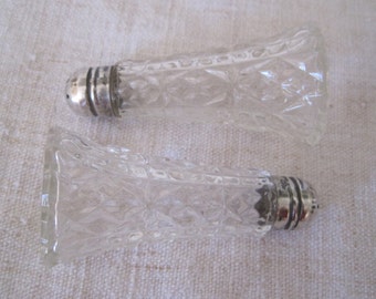 Vintage Salt and Pepper Shakers Pressed Glass Sterling Silver Made in the USA