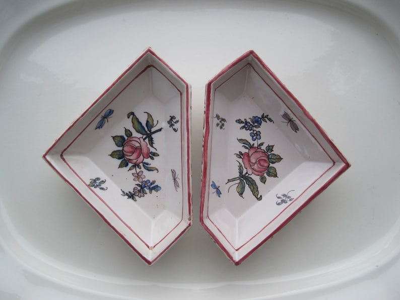 Antique Pair French Trays Dishes From Malicorne Region Signed Emile Tessler TE France Fience French Art Pottery image 1