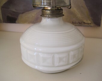 Vintage Oil Lamp Reversed Painted Glass White Off the Grid Lighting