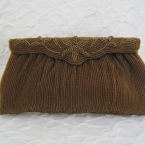 Vintage Beaded Clutch Handbag by Walborg 1960s Copper Colored Glass Beads Mint Condition