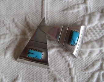 Vintage Earrings Sterling Silver and Turquoise Artisan  Native American Southwest
