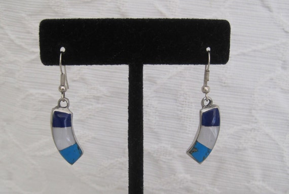 Native American Dangle Earrings Lapis Mother of P… - image 1