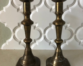 Vintage Solid Brass Candlestick Holders 9 Inch