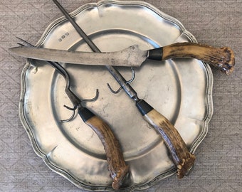 Antique Will and Finck Carving Set Stag Antler Handles Old San Francisco History 1800s Collectable