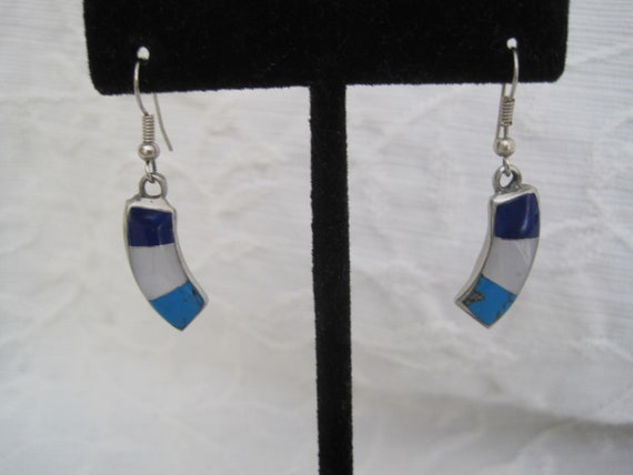 Native American Dangle Earrings Lapis Mother of P… - image 2