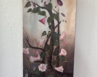 Original Victorian Floral Still Life Oil Painting Morning Glory on Canvas