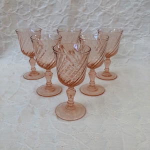 French Cordial Shot Glasses Pink Swirl Set of Six image 1