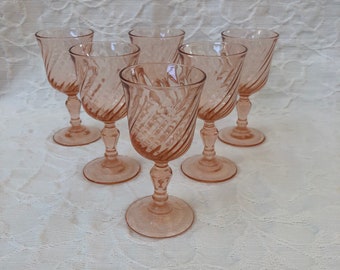 French Cordial Shot Glasses Pink Swirl Set of Six