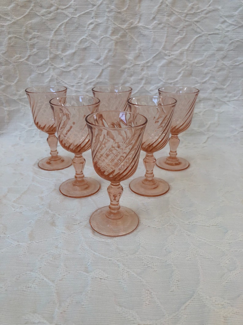 French Cordial Shot Glasses Pink Swirl Set of Six image 1