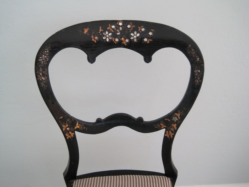 Victorian Black Lacquer Mother Of Pearl Inlay Accent Chair Etsy