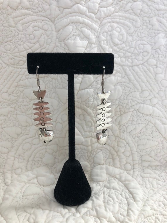 Vintage Sterling Silver Earrings Fish Bones Taxco… - image 1