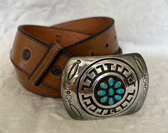 Sterling Silver & Hand Tooled Leather Belt by Rosco Scott