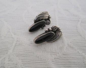 Vintage Earrings Navajo Artist Robert Becenti Black Onyx Sterling Silver Native American Signed