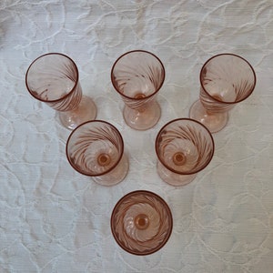 French Cordial Shot Glasses Pink Swirl Set of Six image 3