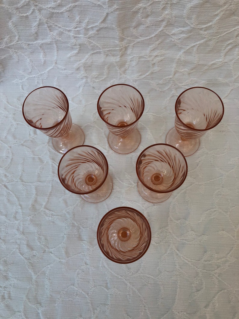 French Cordial Shot Glasses Pink Swirl Set of Six image 3