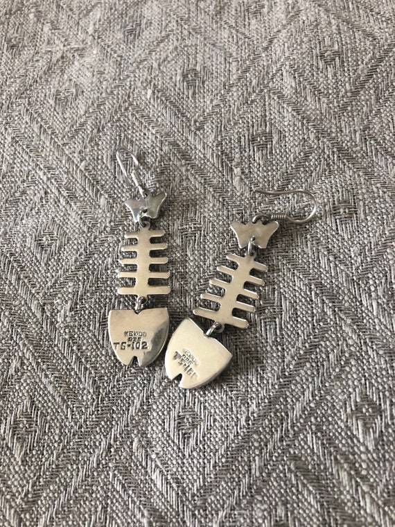 Vintage Sterling Silver Earrings Fish Bones Taxco… - image 5