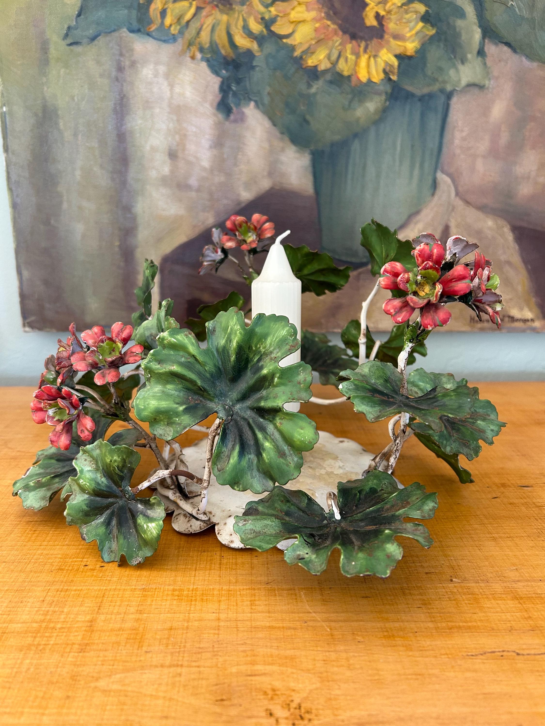 Vintage Italian Tole Candle Holder Plant Cradle Geraniums Rare