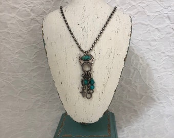 Sterling Silver Turquoise Charm Necklace Southwestern 18"