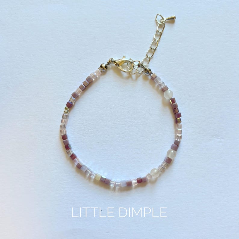 Bead Bracelet Stack set of 3 Purple, Gray, and Silver Seed Beads and