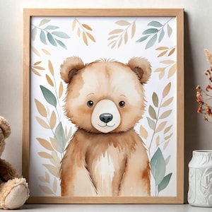 Cute Bear Wall Art, Bear Nursery Poster, Kids Room Animal Art, Gender Neutral Bear Print, Playroom Decor