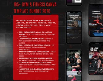 Plantillas de Canva para anuncios de gimnasios y fitness, paquete de redes sociales para gimnasios, marketing para entrenadores