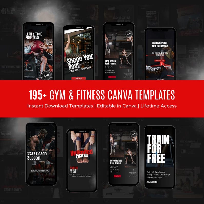 Gym Social Media Templates for Canva Fitness Marketing Kit for Trainers ...