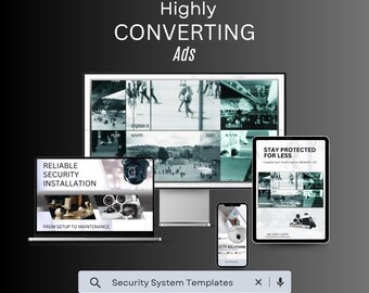 Modelli di annunci Canva per installatori di telecamere a circuito chiuso per aziende di sicurezza. Annunci di marketing ad alta conversione 2026