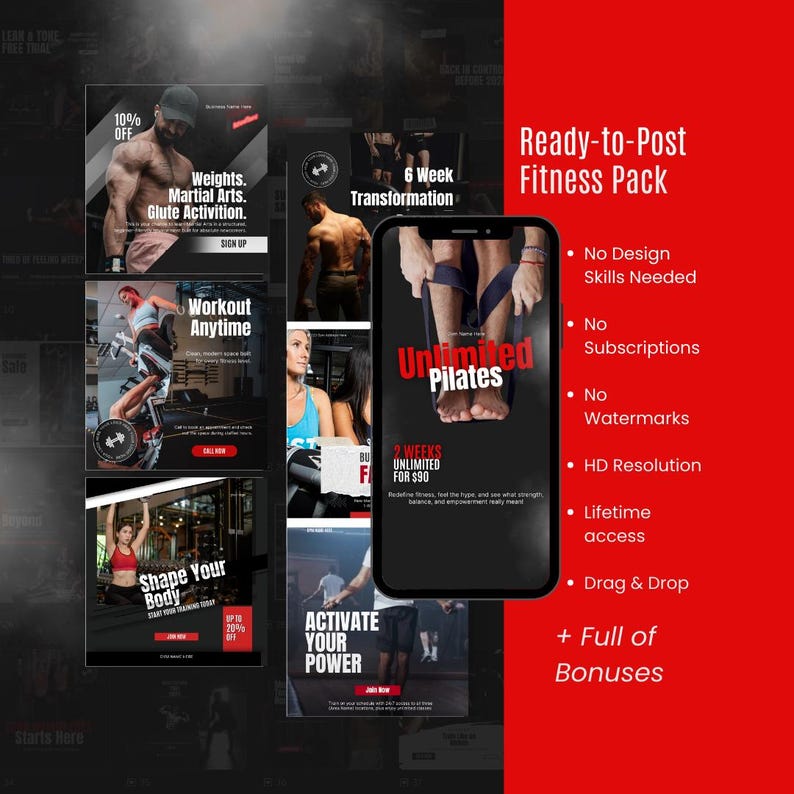 Gym Social Media Templates for Canva Fitness Marketing Kit for Trainers ...