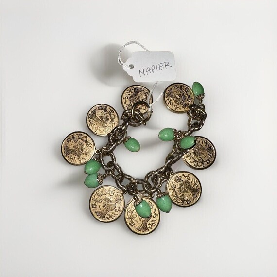 Geisha Coin RARE Napier Asian Geisha Jade Gold-Tone Coin Charm Br… - Gem