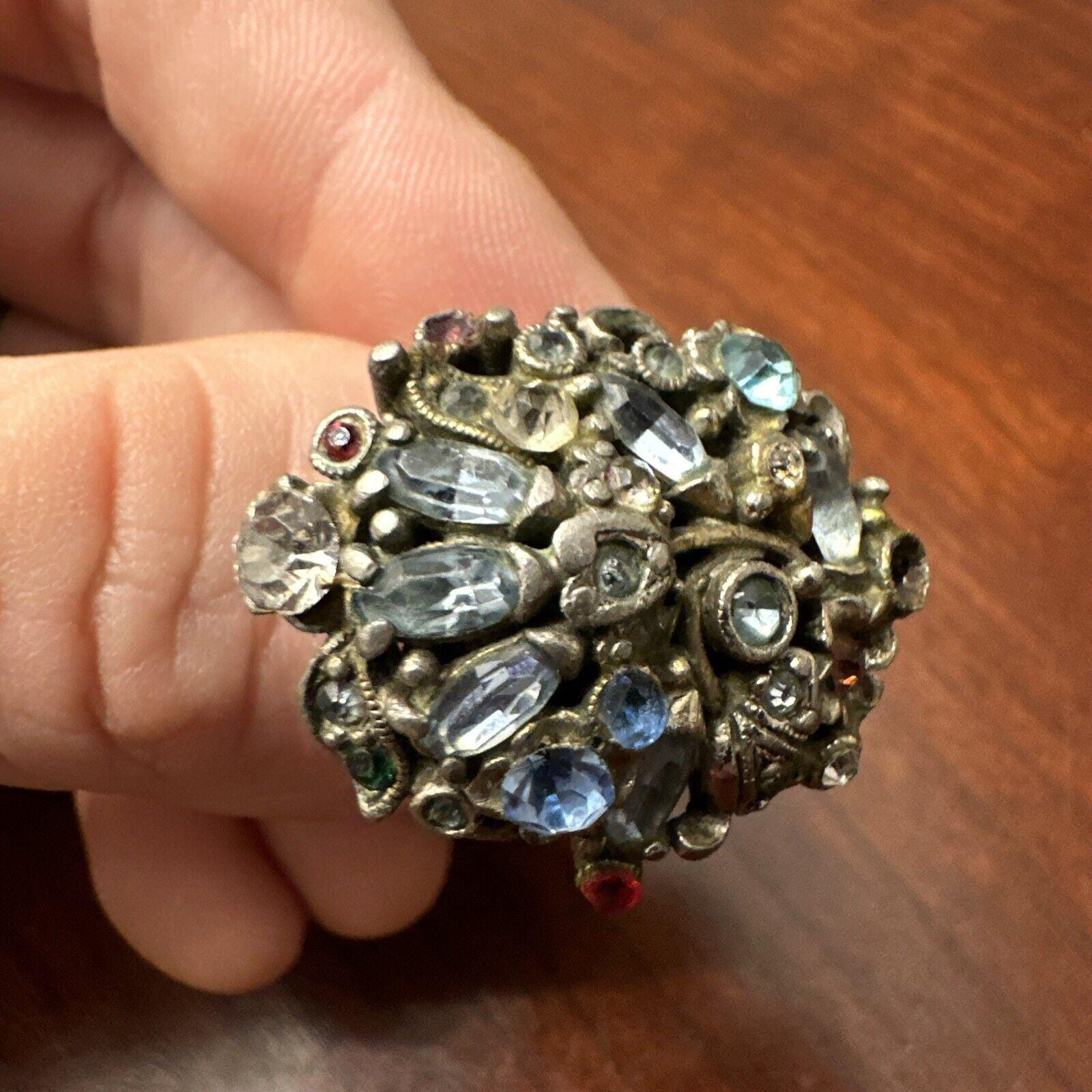 Vintage 1950 HOLLYCRAFT Rhinestone Flower Cluster Adjustable Ring Signed Estate Etsy