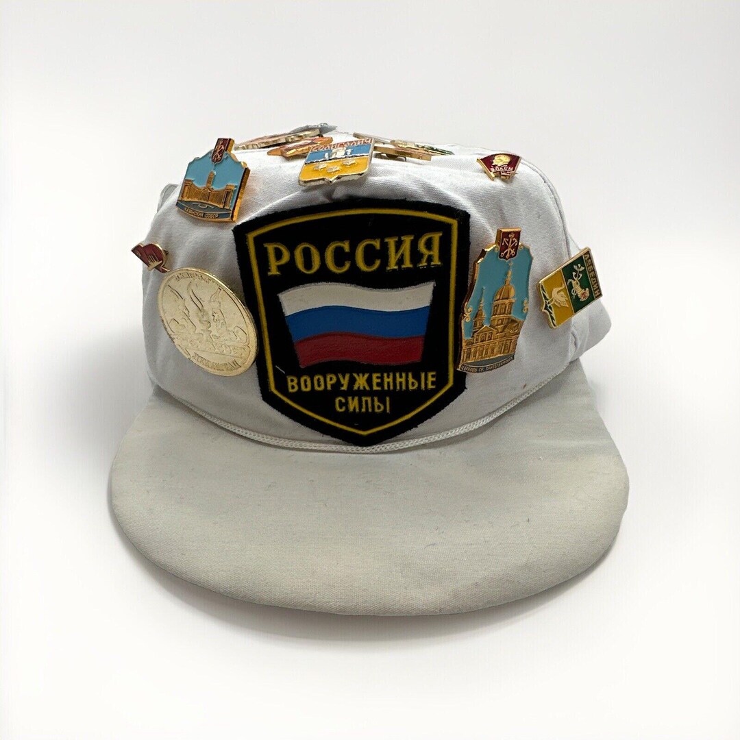 Stalin Rabbit Hat Vintage White USSR Russian Military Army Hat With 14 Pins Stalin ...
