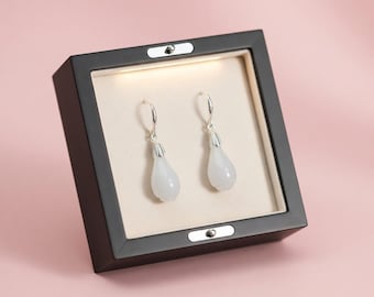 Weiße Jade Teardrop Ohrringe: 925 Sterling Silber Edelsteinschmuck