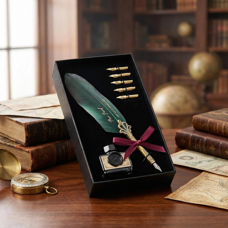 Vintage Feather Quill Pen Set – Calligraphy Writing, Luxury Gift Box - Etsy
