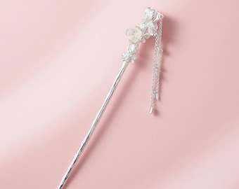 S925 Silver Butterfly Flower Hair Stick | Hanfu Tassel Hairpin