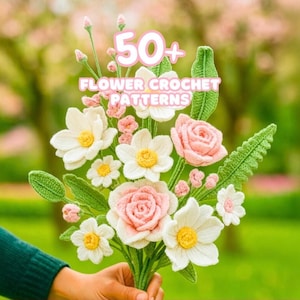 50+ Häkelblumenstrauß Musterbund Hochzeit Rose Lilie Pfingstrose Orchid Gänseblümchen Tulpe Hortensie Narzisse Baby Breath Braut Brautjungfer PDF