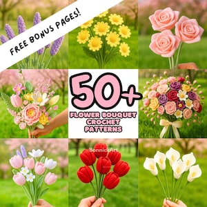 50 Häkelblumen Muster Hochzeit Rose Lilie Pfingstrose Orchid Gänseblümchen Tulpe Ranunkel Hortensie Narzisse Schleierkraut Brautjungfer