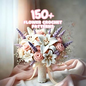 150+ Hochzeit Blumen-MUSTER Bündel Blumenstrauß häkeln Floral Lilie Rose Tulip Gänseblümchen Brautnarzisse Pfingstrose Lilie Brautjungfer Weiß Schleierkraut