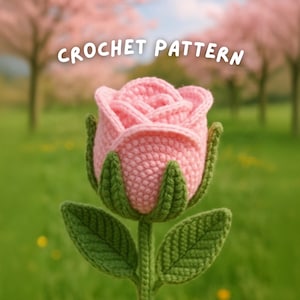 Rosa Rose häkeln MUSTER klassischer Blumenstrauß Braut Amigurumi romantisch Valentine Geburtstag Grad Mom große Pflanze DIY Anleitung Hochzeit PDF