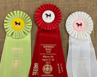 Vintage 1970's Dog Show Beagle Club Ruffled Rosette Award Ribbons