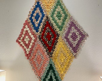 Vintage Diamond Shape Big Bold Wall Decor or Table Mat Handmade Yoyos