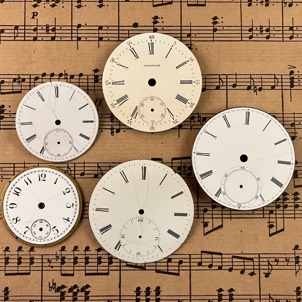 Five Antique Enamel Pocket Watch Faces for Your Creations