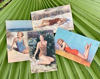 Bathing Beauty Vintage New Old Stock Post Cards Set of Four Pin Up Girls Free Shipping