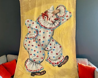 Vintage Hand Painted Circus Carnival Clown Banner Cotton Fabric by Cooper Decoration Company NY