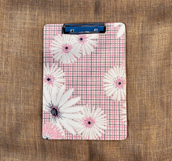 Vintage Wallpaper Decoupage Masonite Clipboard Pink and White Etsy