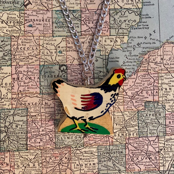 Chicken Lover Vintage Puzzle Piece Pendant Necklace