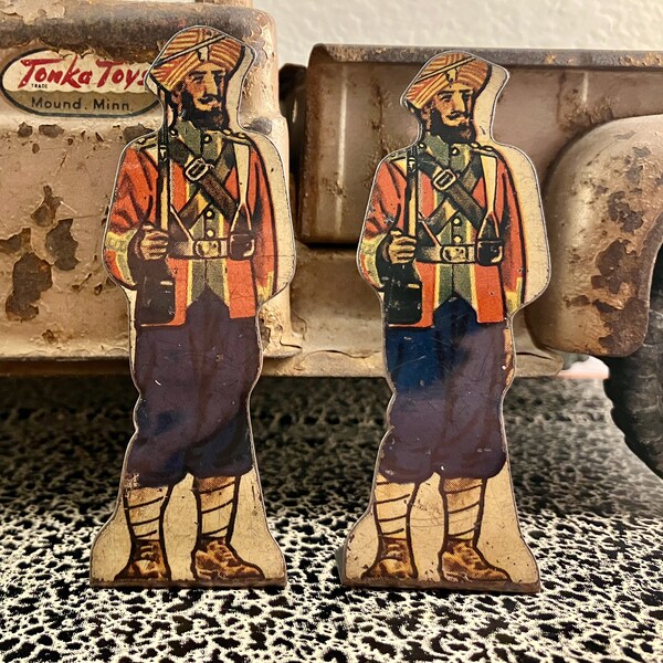 Pair of Vintage Louis Marx Tin Litho Toy Sikh Soldier Figures