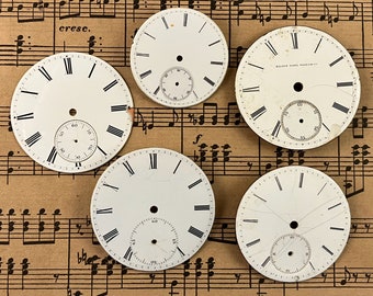 Five Antique Enamel Pocket Watch Faces for Your Jewelry or Altered Art Creations