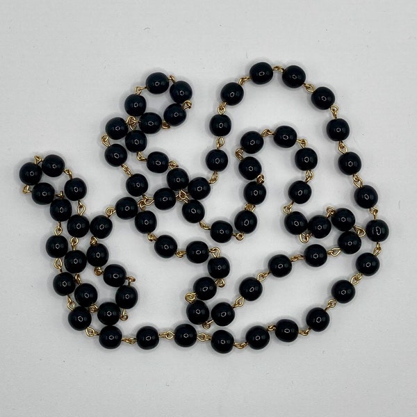 Vintage Opaque Black Glass Beaded New Old Stock Rosary Type Chain Necklace